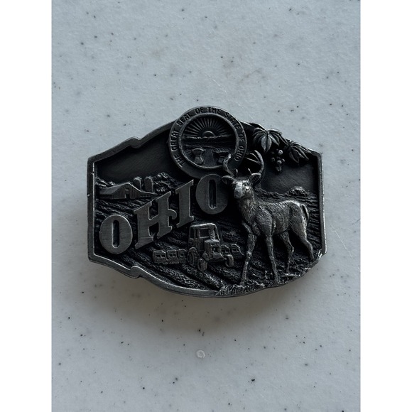 SISKIYOU Ohio STATE SEAL BELT BUCKLE VINTAGE 1989 Deer Tractor Farm - Picture 1 of 12